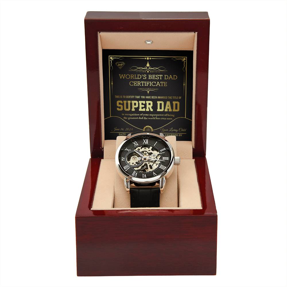 World's Best Dad Certificate Openwork Watch