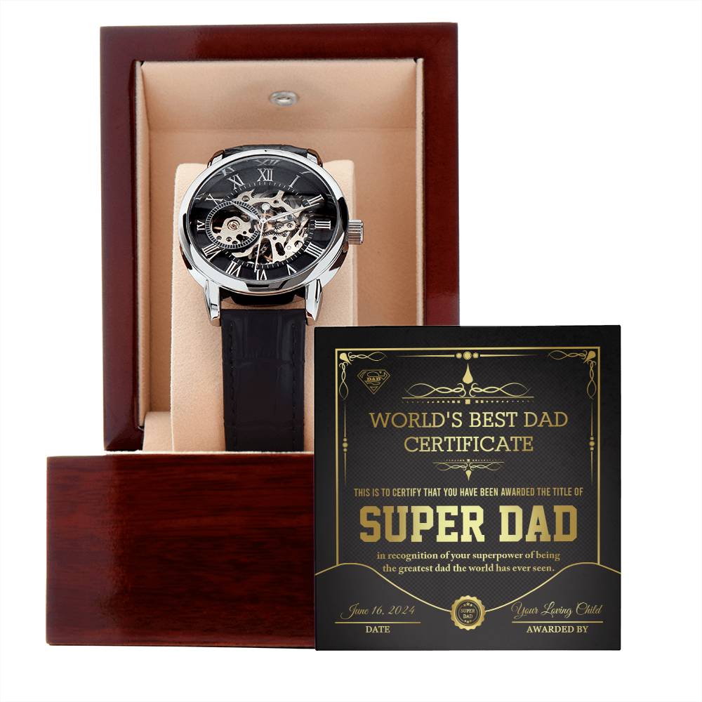 World's Best Dad Certificate Openwork Watch