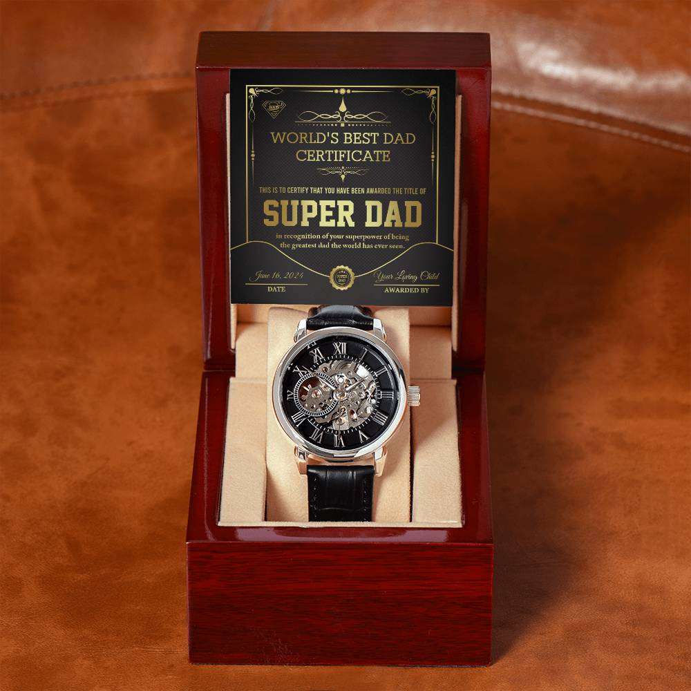 World's Best Dad Certificate Openwork Watch