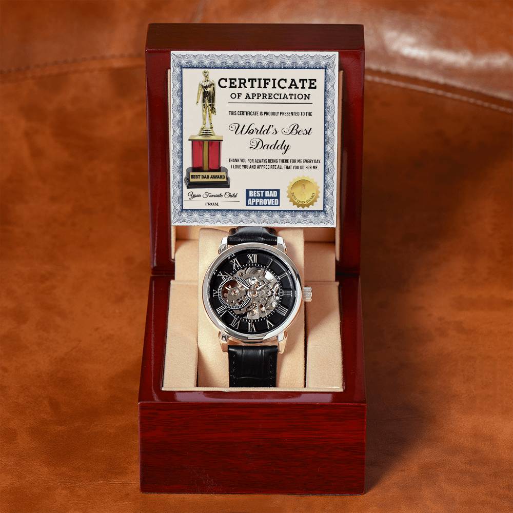 Certificate of Appreciation for the World's Best Dad | Men's Openwork Watch