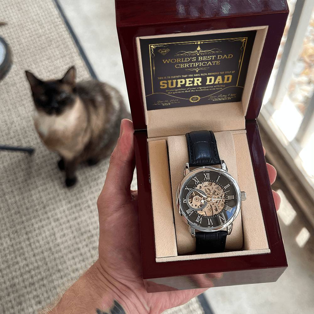 World's Best Dad Certificate Openwork Watch