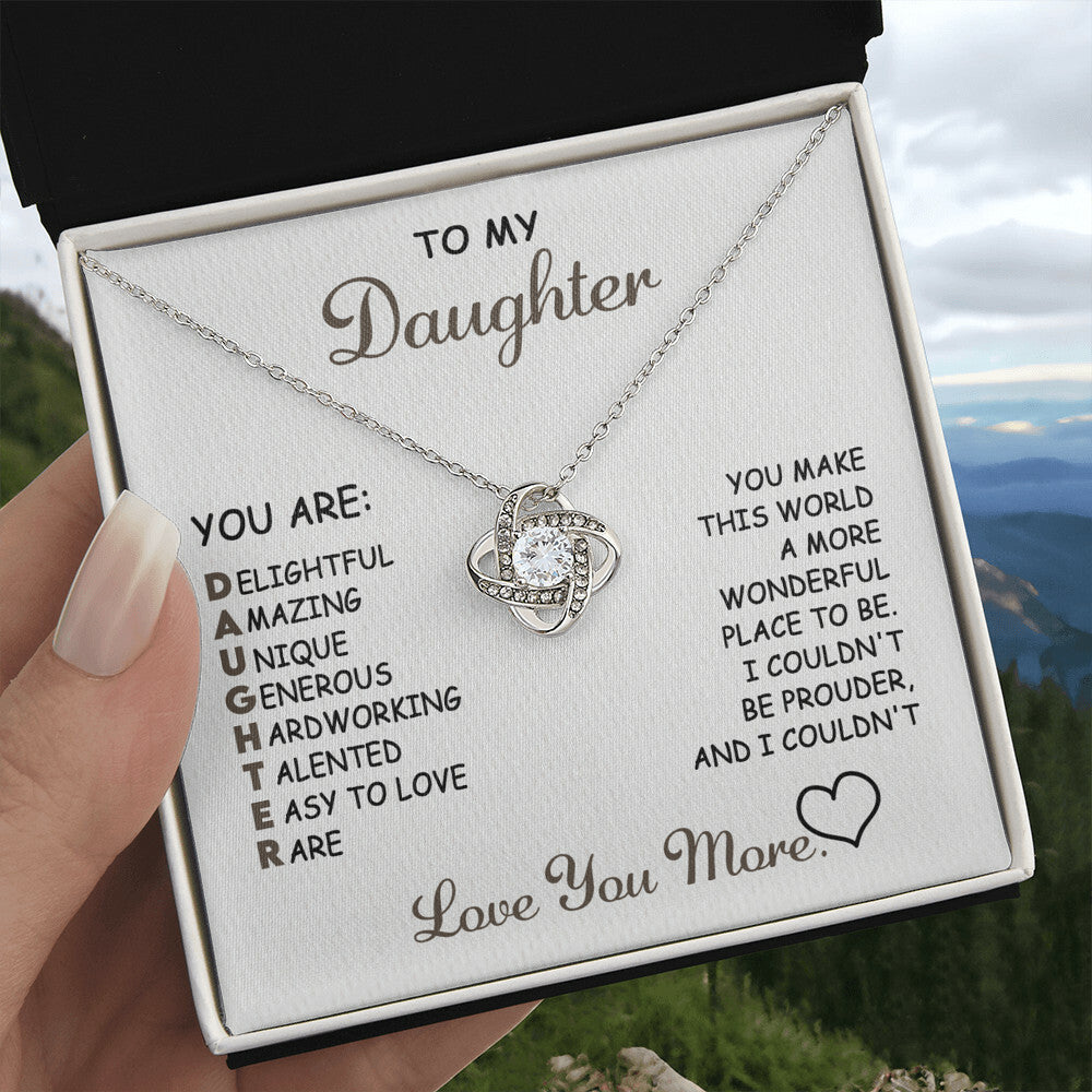 Daughter-Love You More Love Knot Necklace
