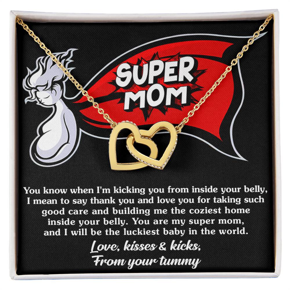 Mama To Be My Super Mom Double Heart Necklace