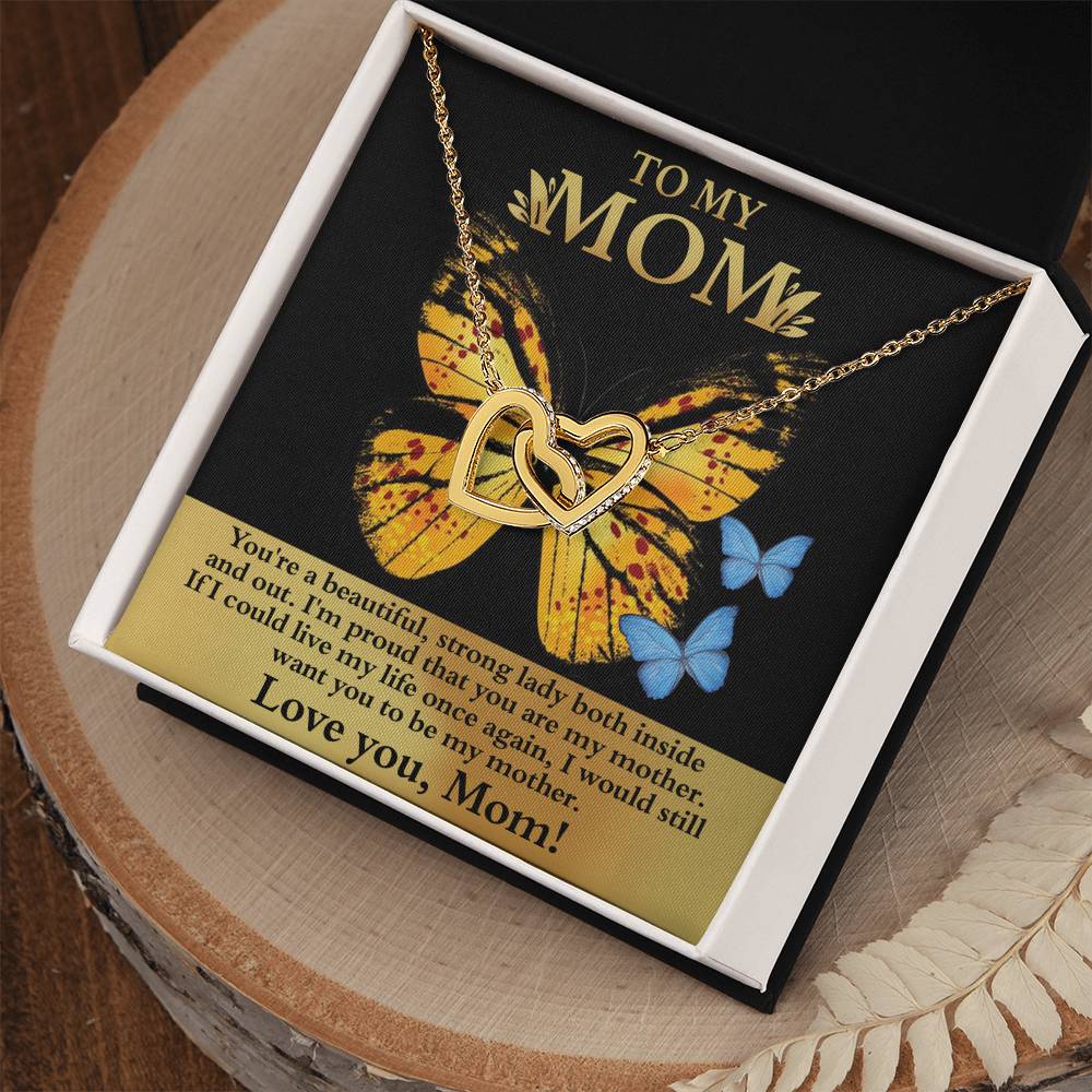 To My Strong Lady Mom Double Heart Necklace