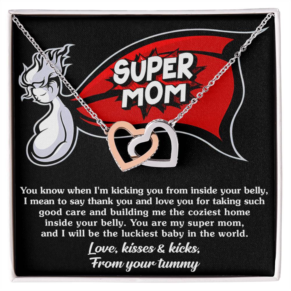 Mama To Be My Super Mom Double Heart Necklace