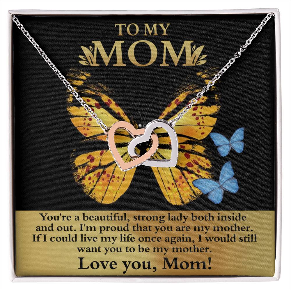 To My Strong Lady Mom Double Heart Necklace