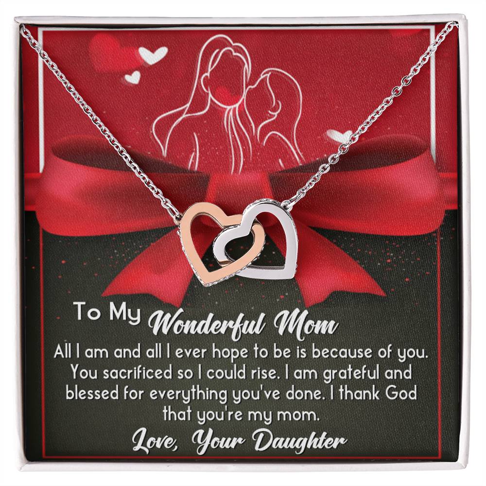 To My Wonderful Mom Double Heart Necklace