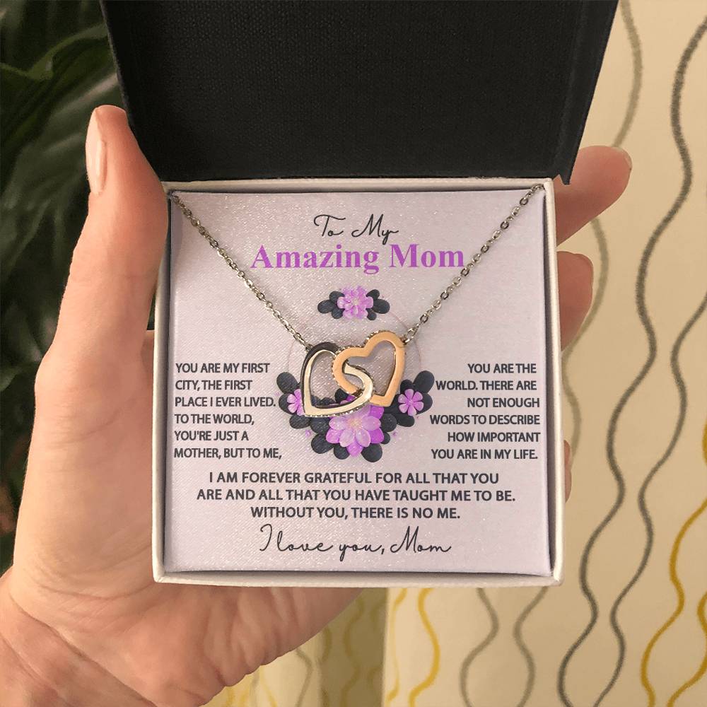 To My Amazing Mom Double Heart Necklace