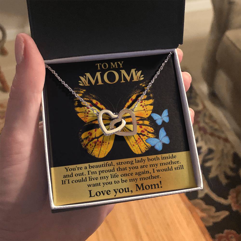 To My Strong Lady Mom Double Heart Necklace