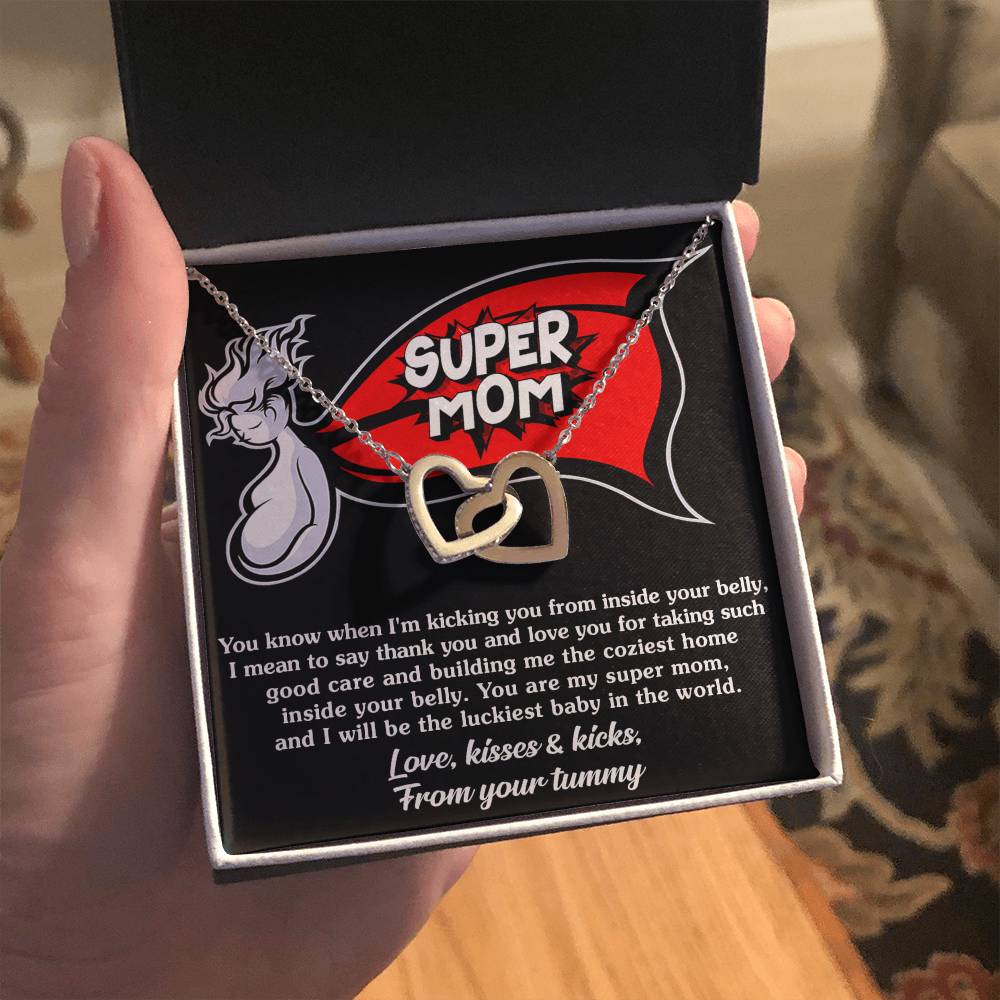 Mama To Be My Super Mom Double Heart Necklace