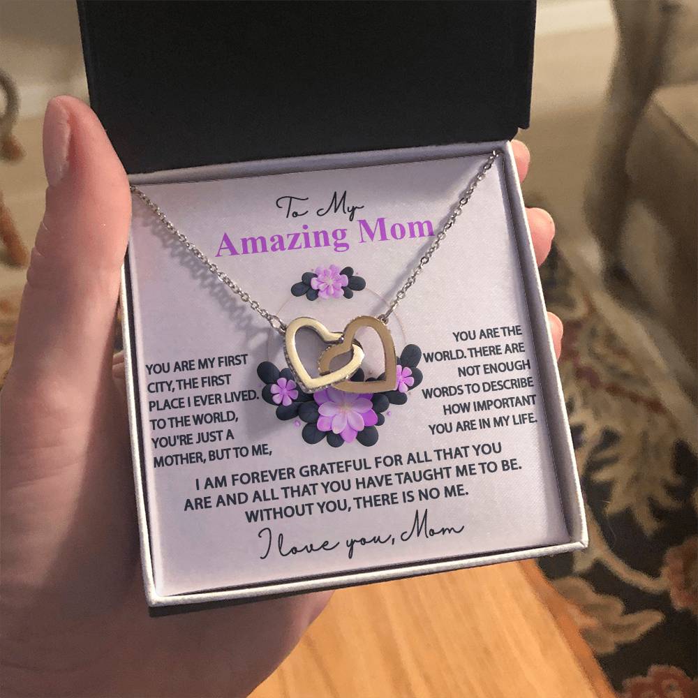 To My Amazing Mom Double Heart Necklace