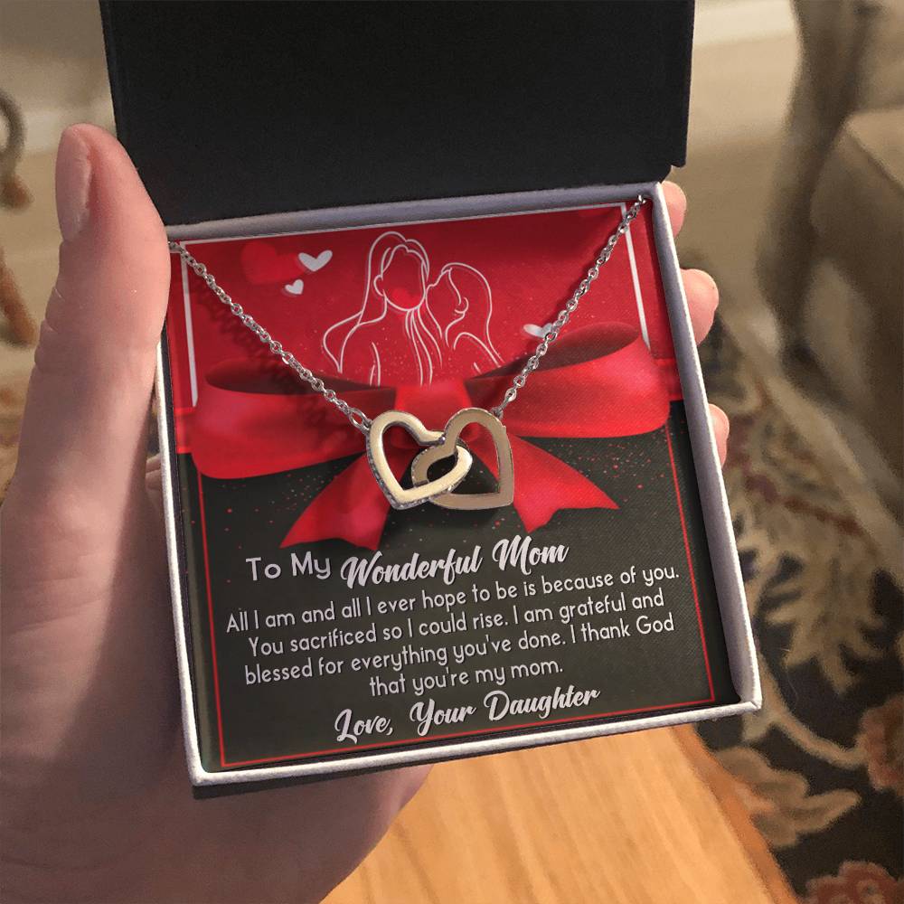 To My Wonderful Mom Double Heart Necklace