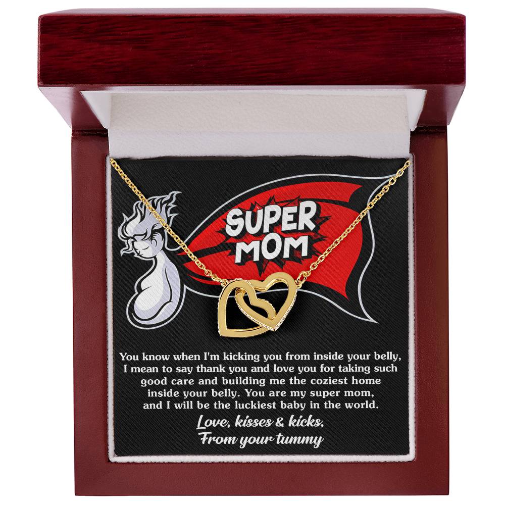 Mama To Be My Super Mom Double Heart Necklace