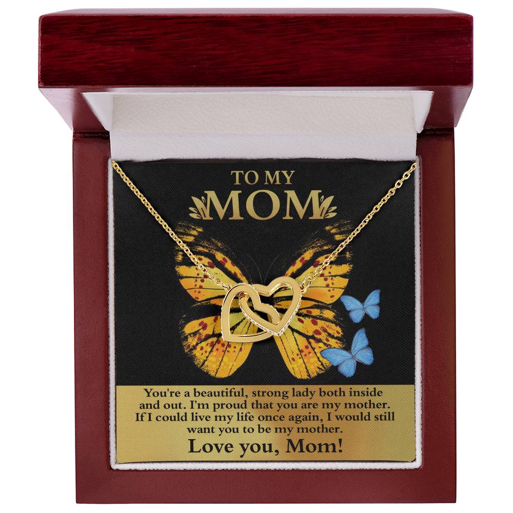 To My Strong Lady Mom Double Heart Necklace