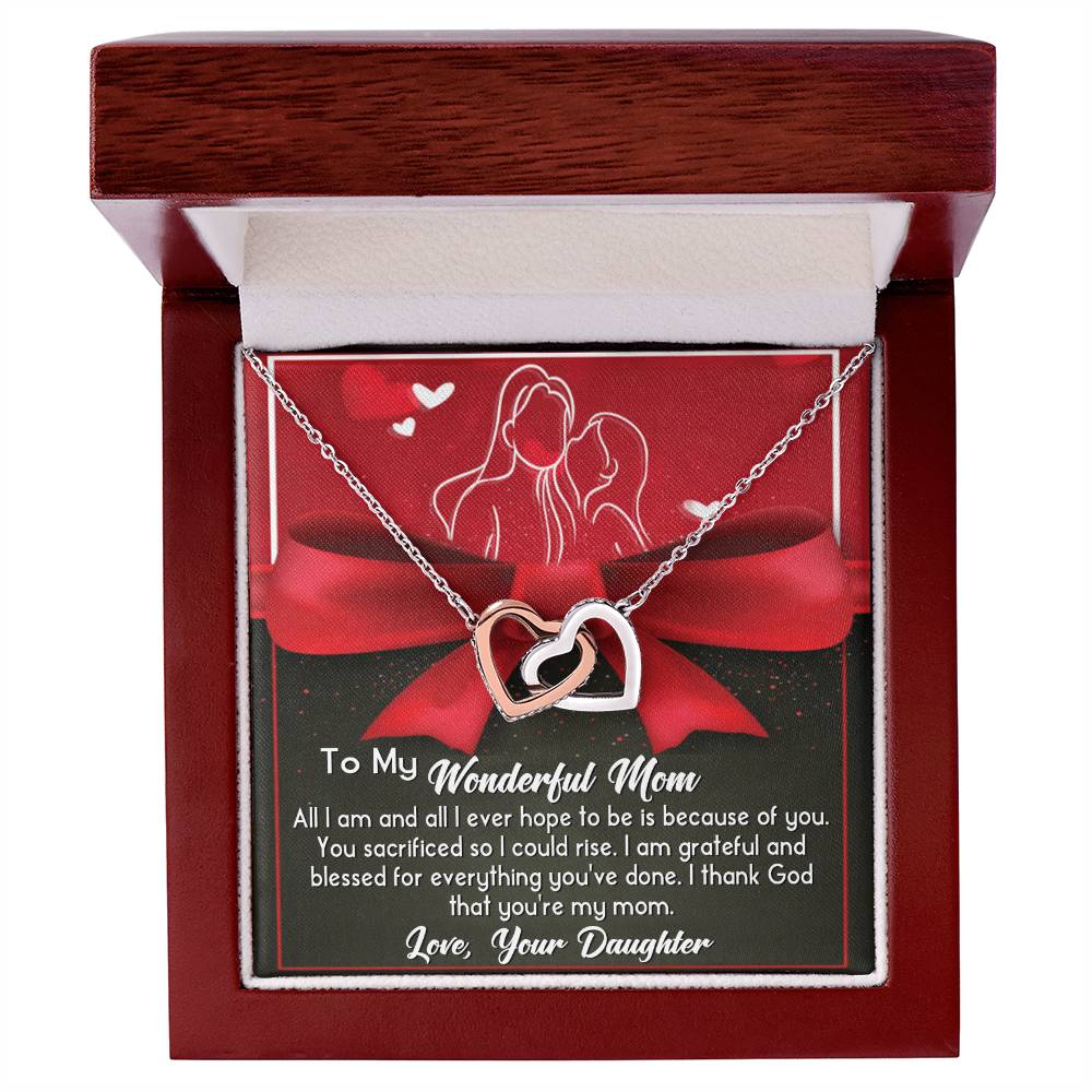 To My Wonderful Mom Double Heart Necklace