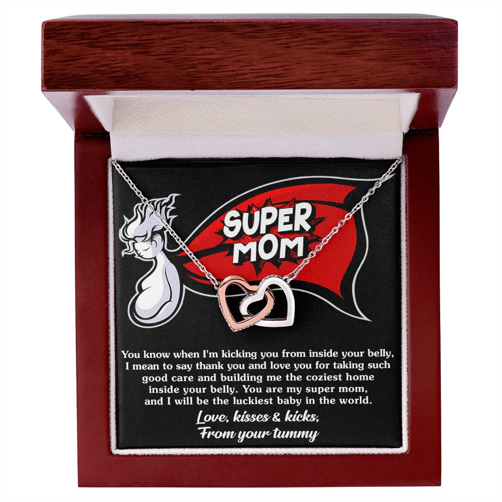 Mama To Be My Super Mom Double Heart Necklace