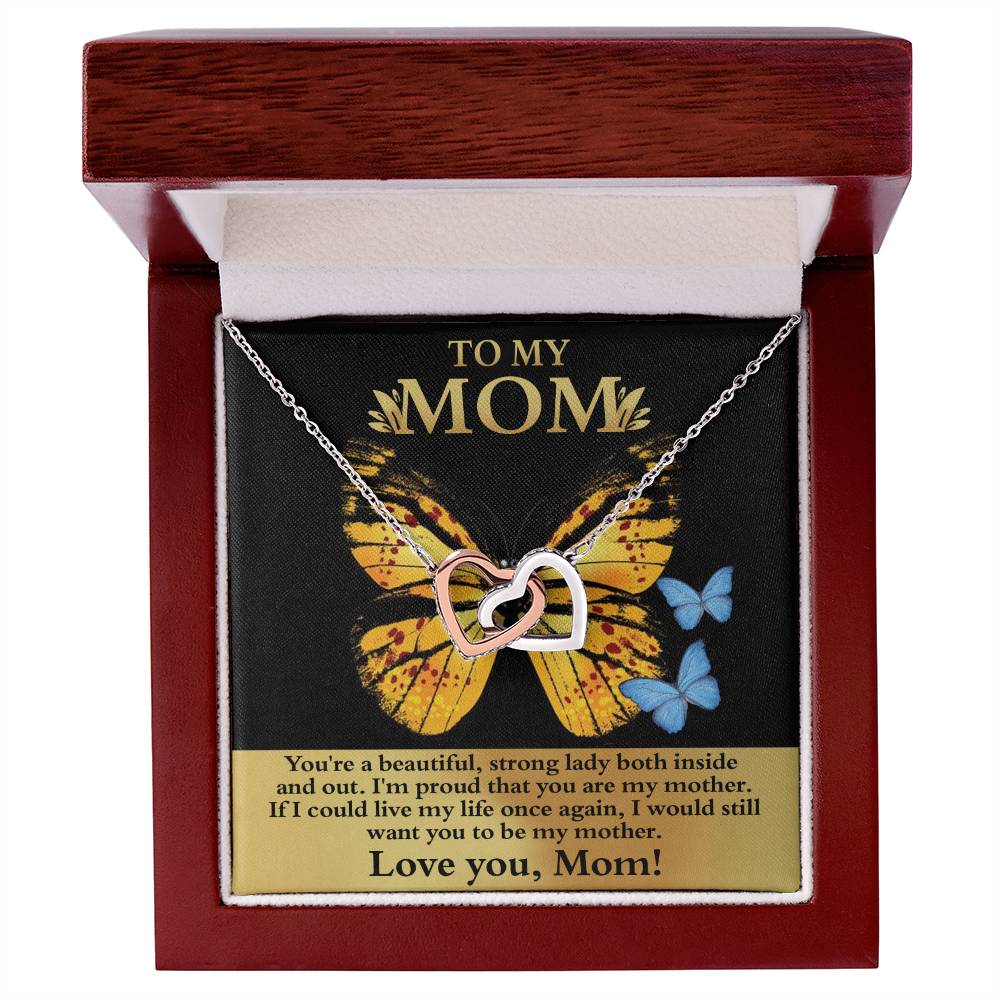 To My Strong Lady Mom Double Heart Necklace