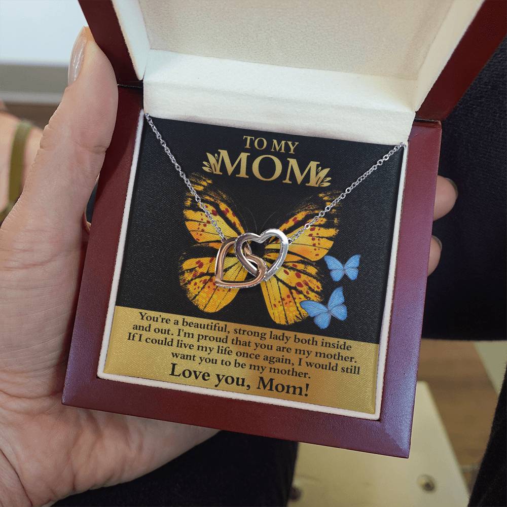 To My Strong Lady Mom Double Heart Necklace