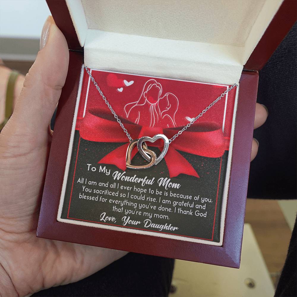 To My Wonderful Mom Double Heart Necklace