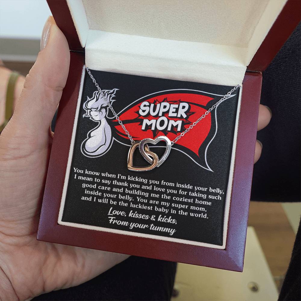 Mama To Be My Super Mom Double Heart Necklace