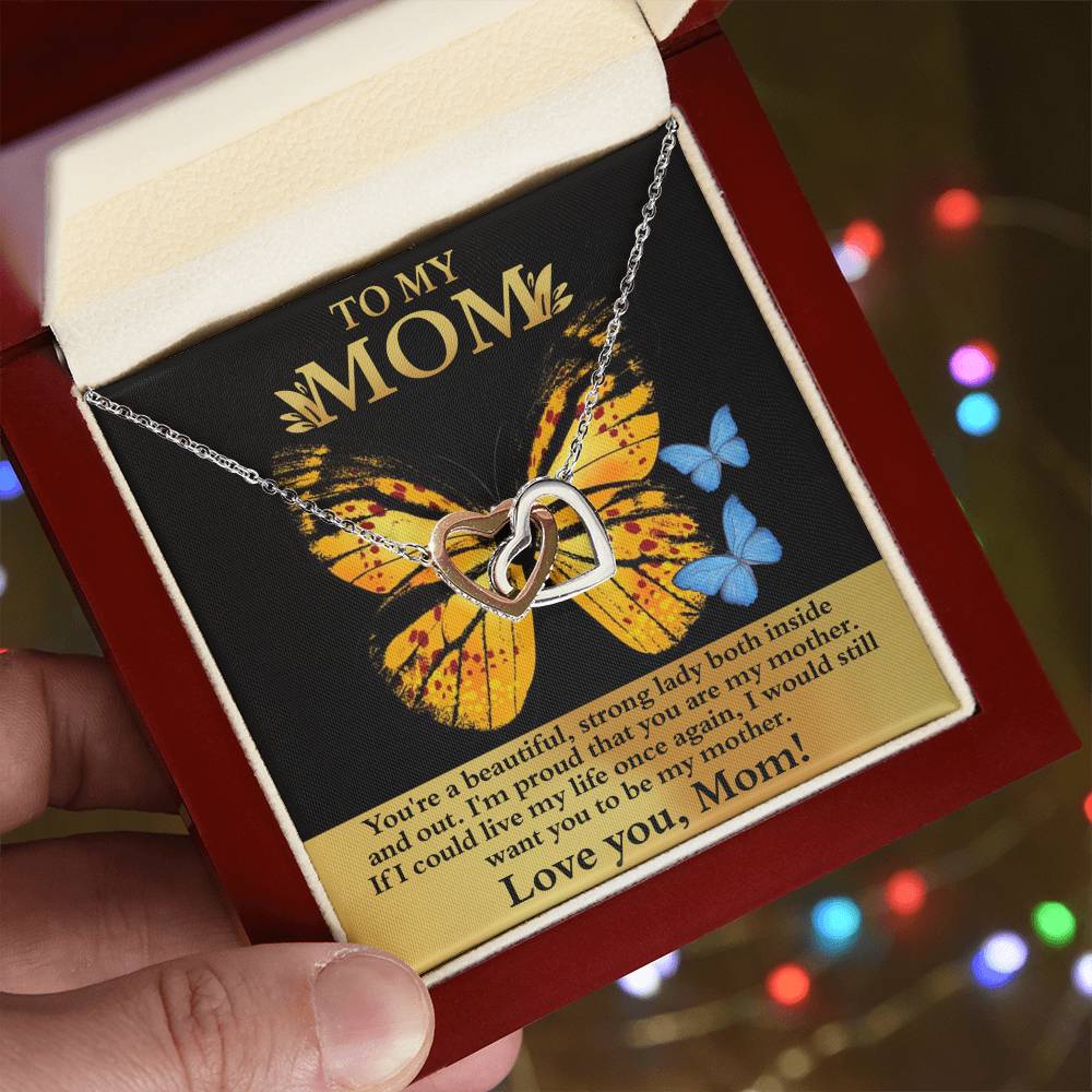 To My Strong Lady Mom Double Heart Necklace