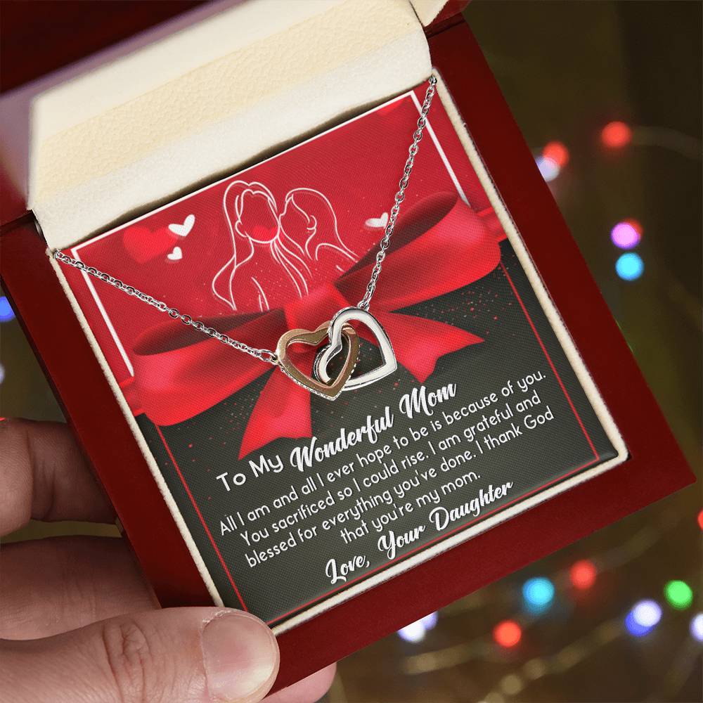 To My Wonderful Mom Double Heart Necklace