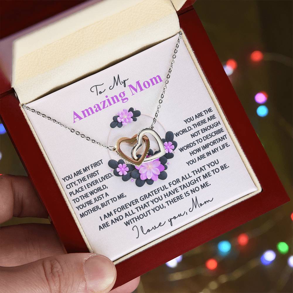 To My Amazing Mom Double Heart Necklace