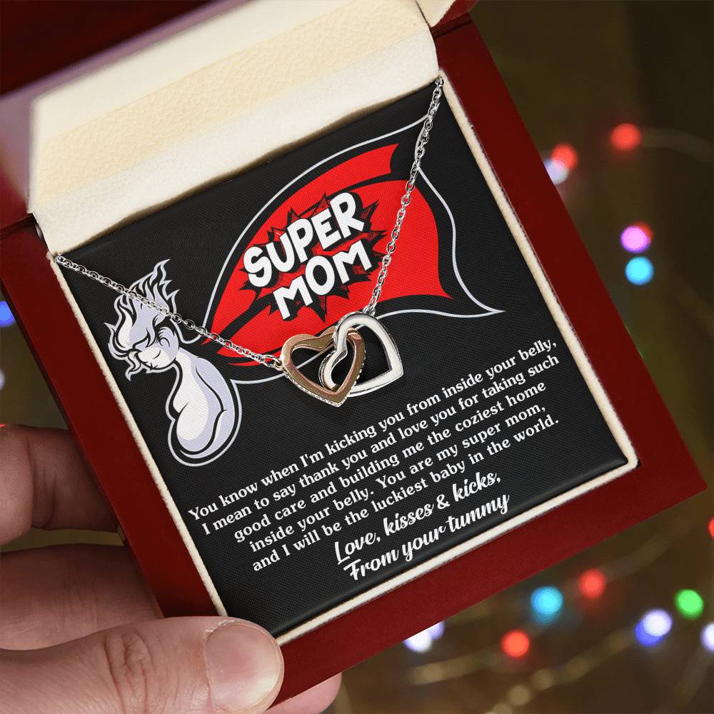 Mama To Be My Super Mom Double Heart Necklace