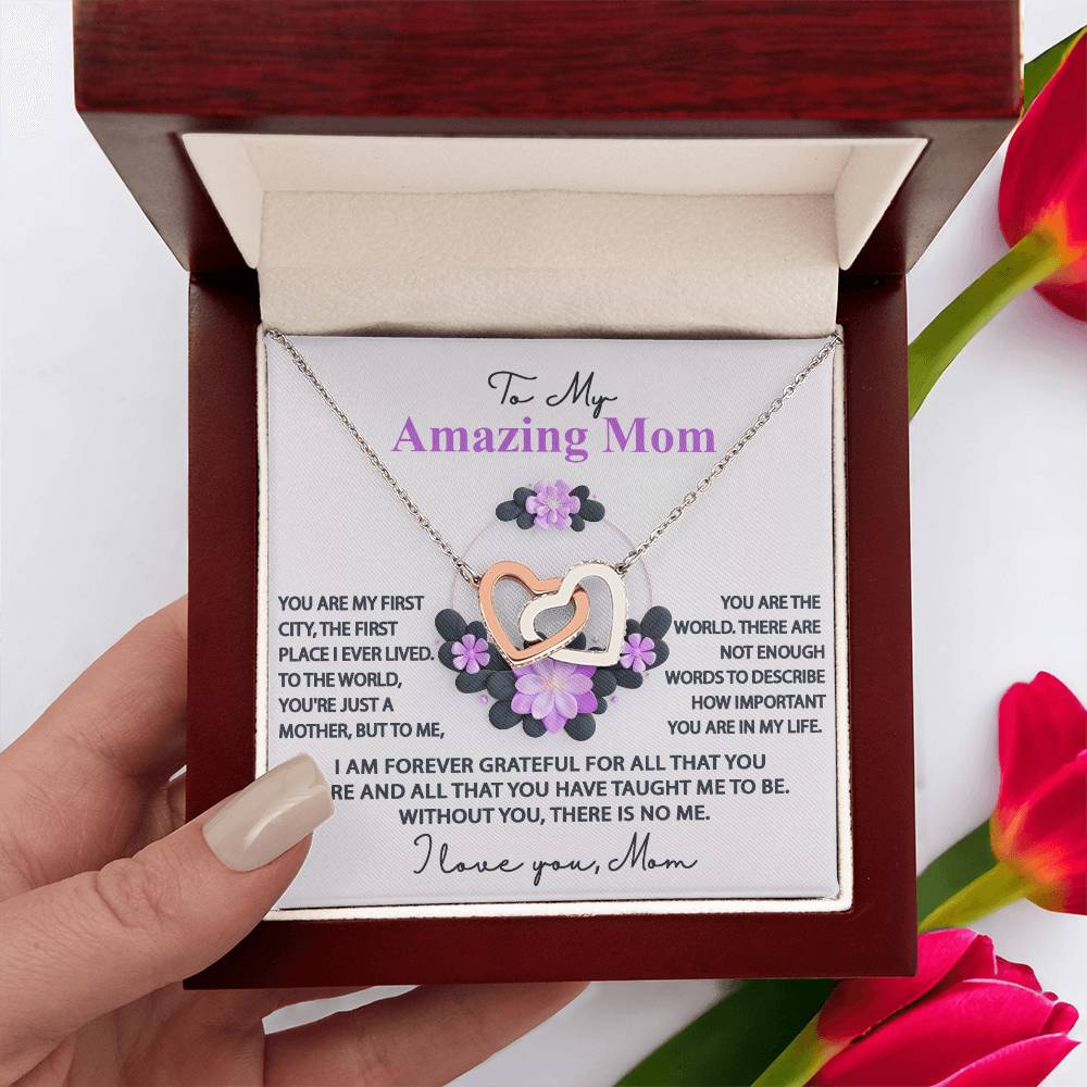 To My Amazing Mom Double Heart Necklace