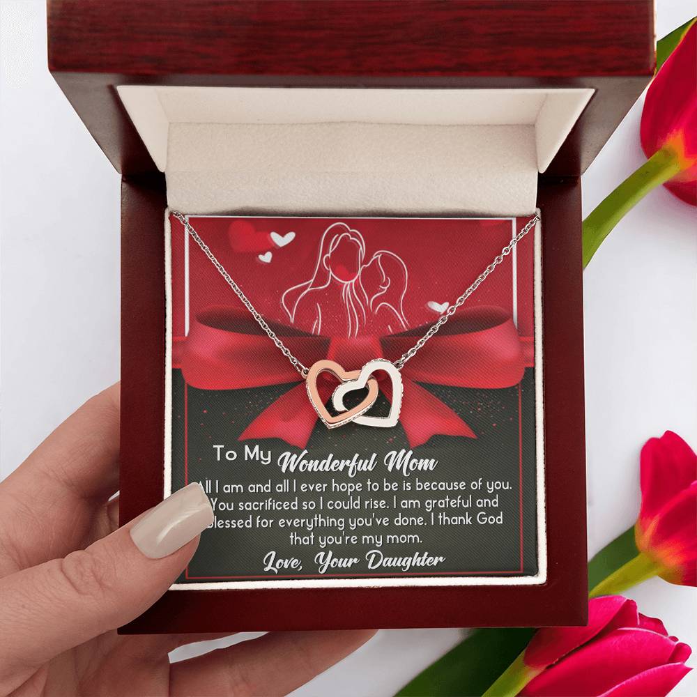 To My Wonderful Mom Double Heart Necklace