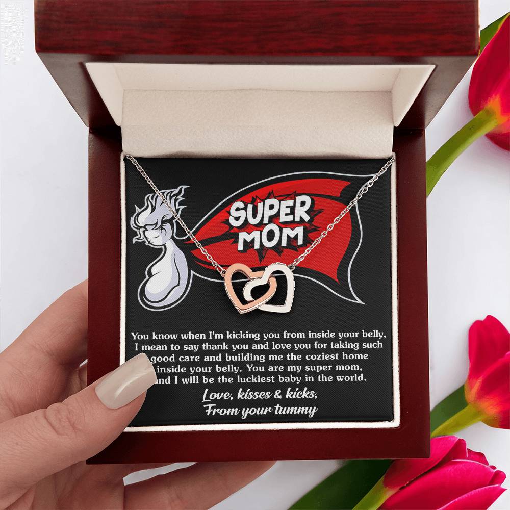 Mama To Be My Super Mom Double Heart Necklace