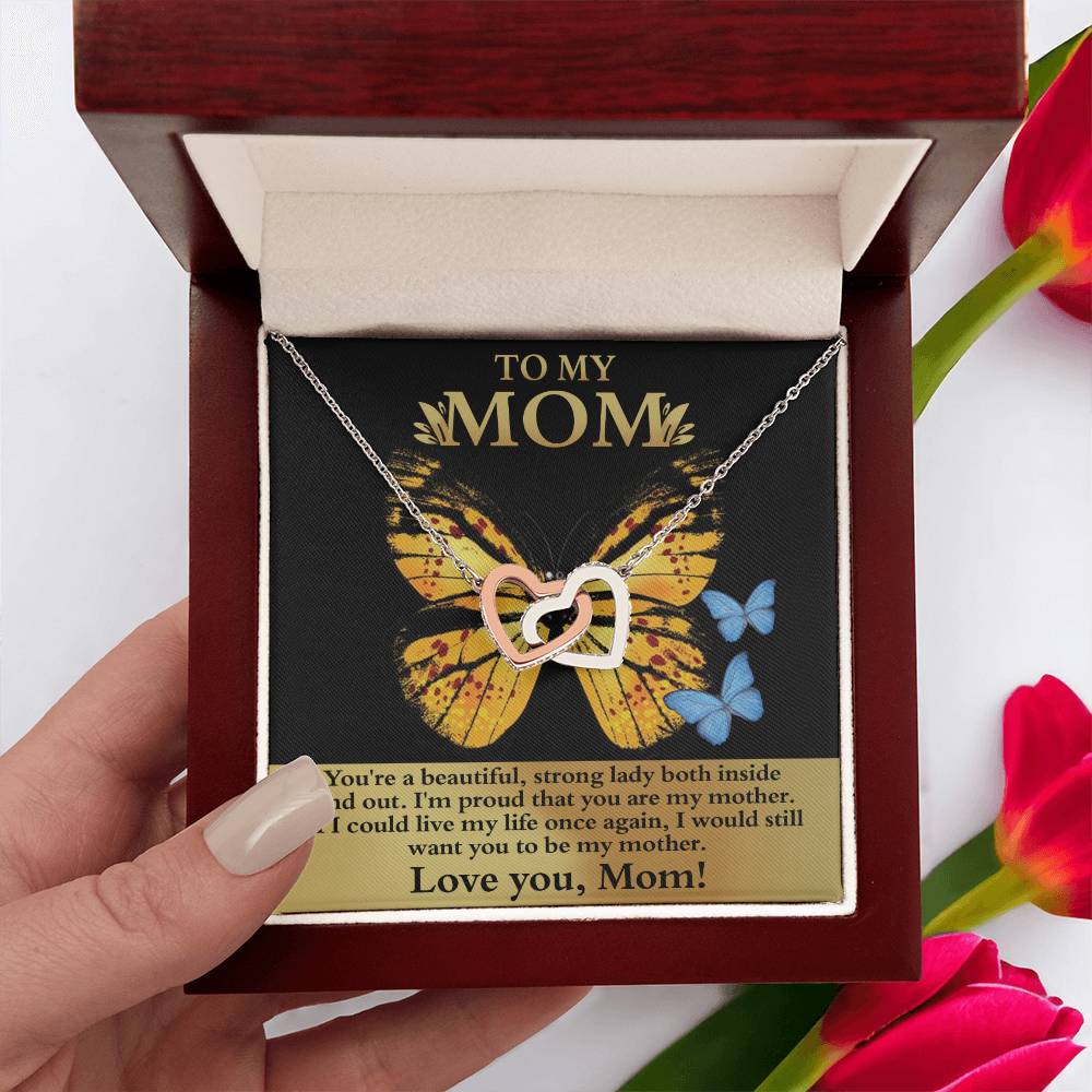 To My Strong Lady Mom Double Heart Necklace