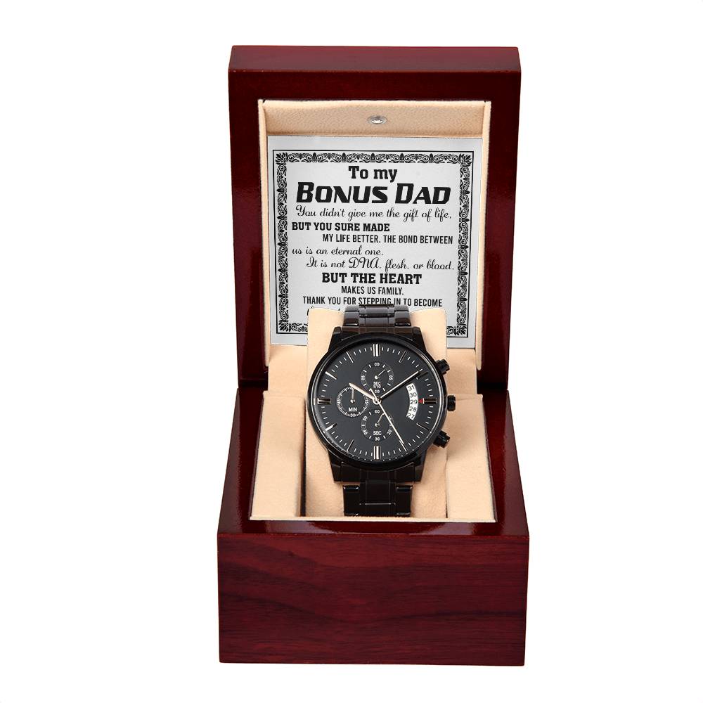 To My Bonus Dad Thank you for Stepping in Black Chronograph Watch