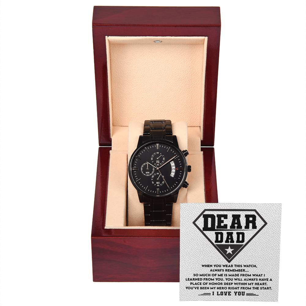 To My Hero Dad: Black Chronograph Watch