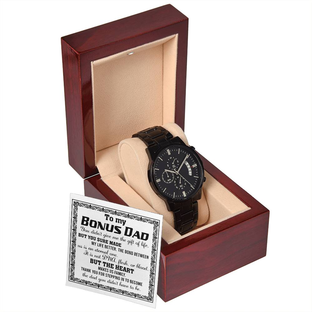 To My Bonus Dad Thank you for Stepping in Black Chronograph Watch