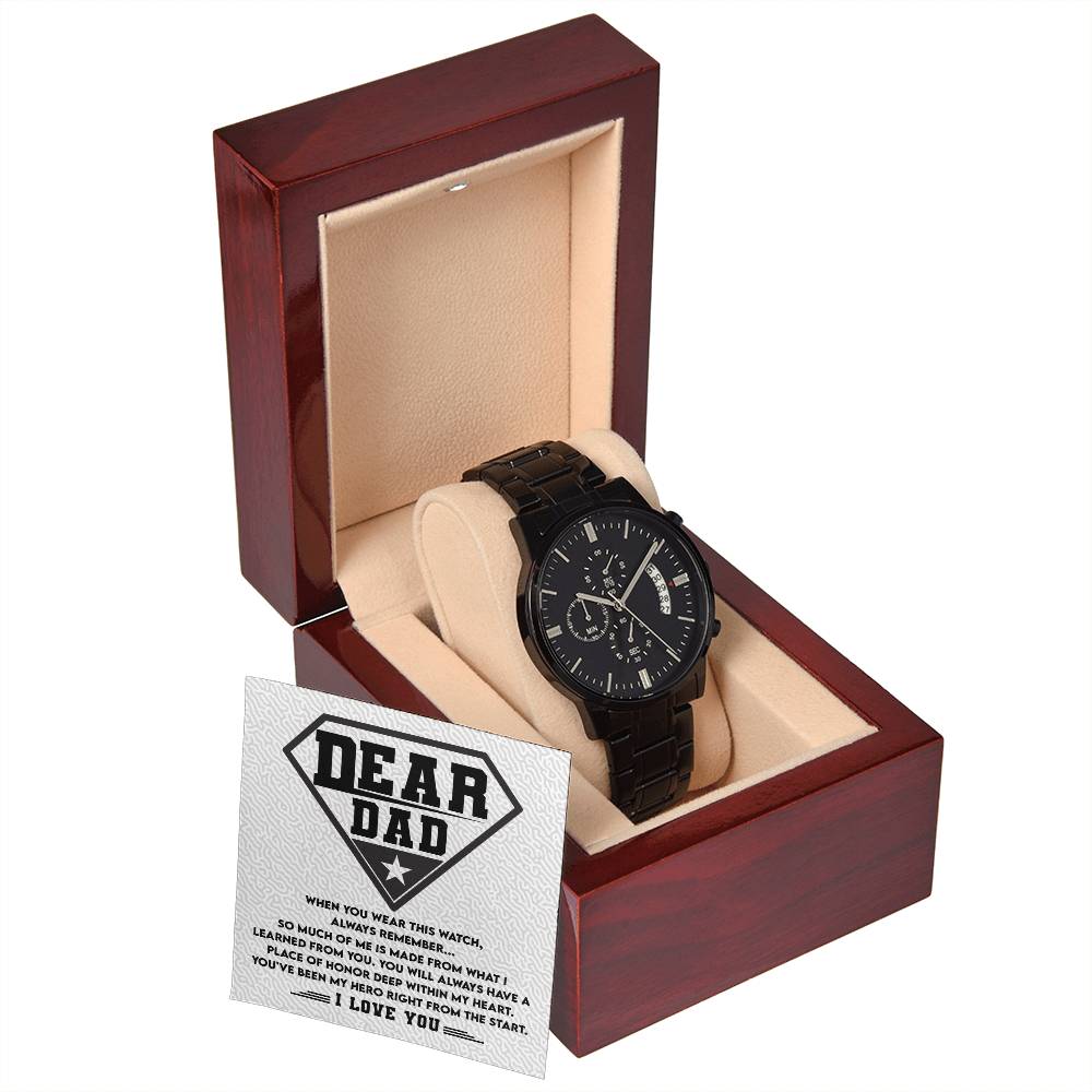 To My Hero Dad: Black Chronograph Watch