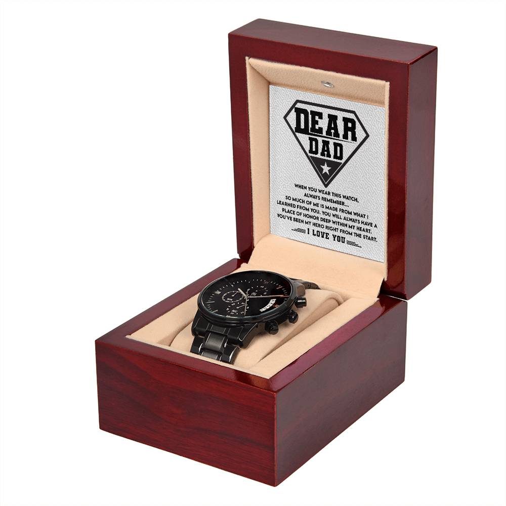 To My Hero Dad: Black Chronograph Watch