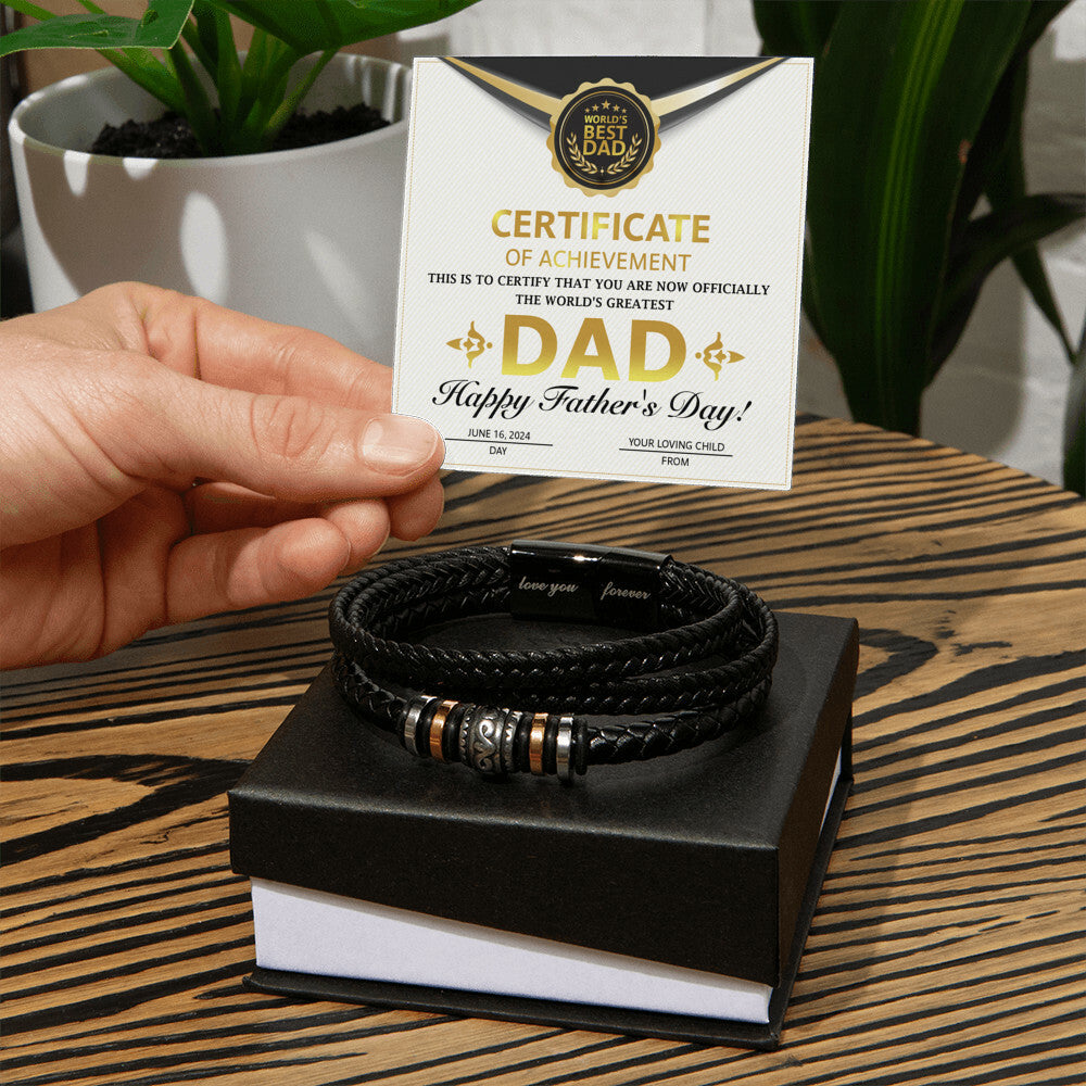Certificate of Achievement for my Dad Mens Leather Bracelet