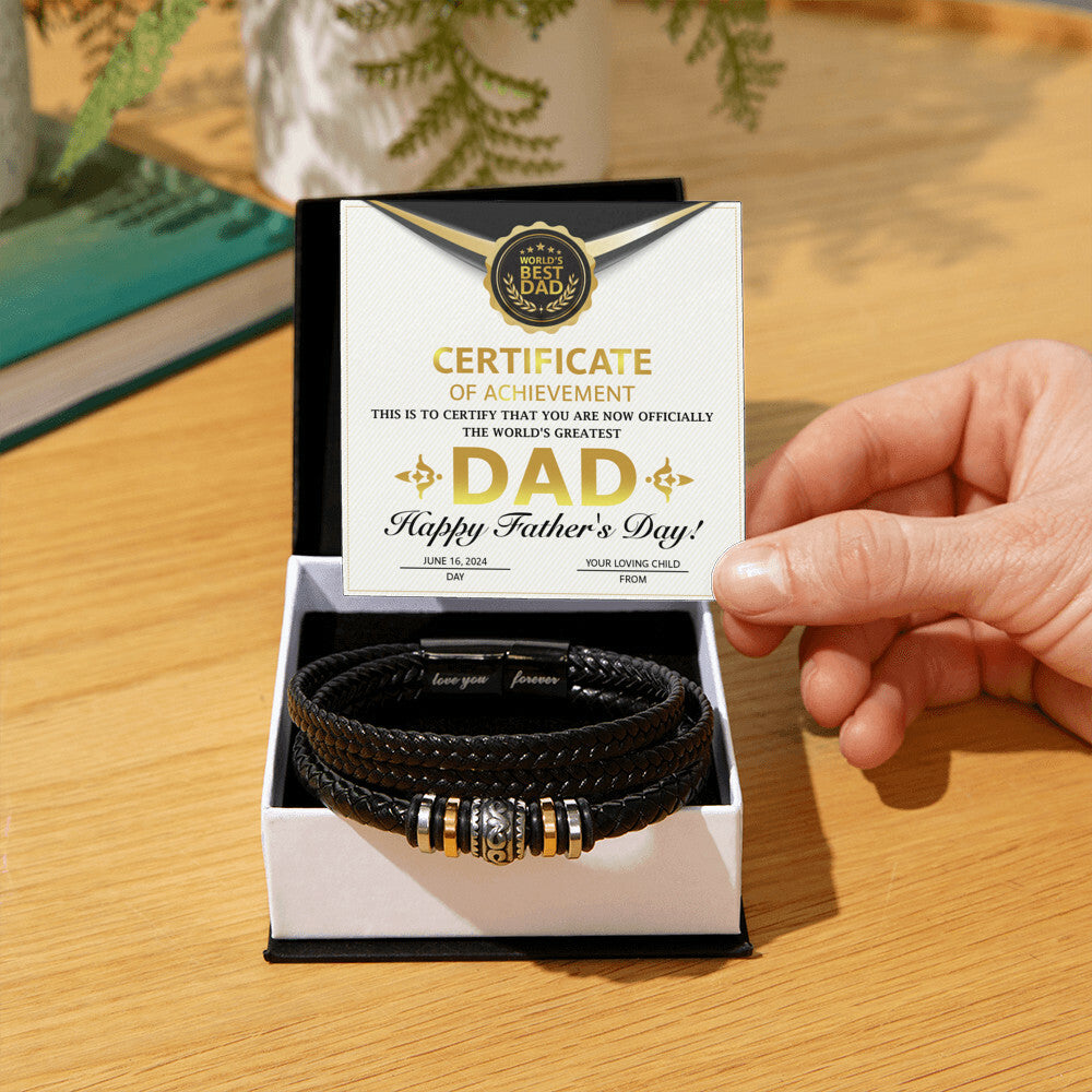 Certificate of Achievement for my Dad Mens Leather Bracelet