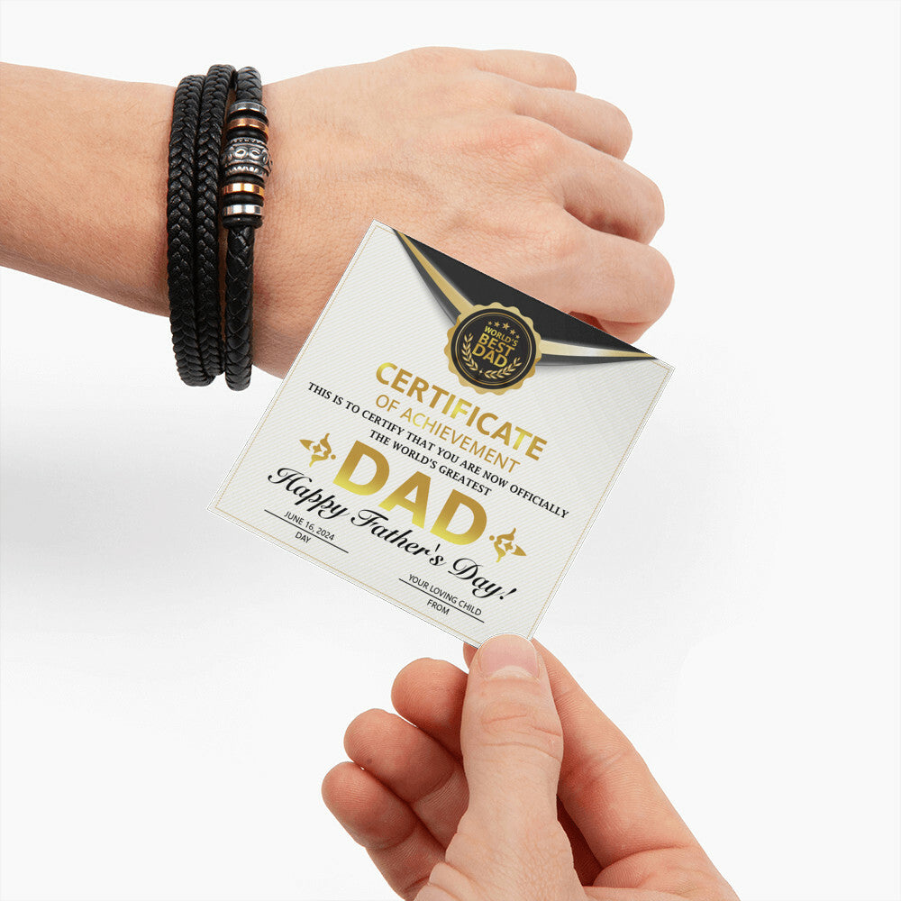 Certificate of Achievement for my Dad Mens Leather Bracelet