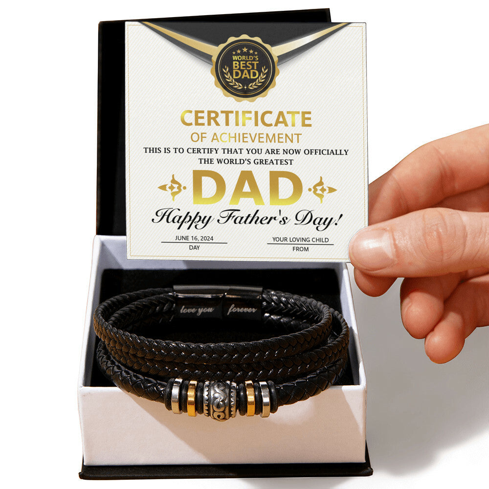 Certificate of Achievement for my Dad Mens Leather Bracelet