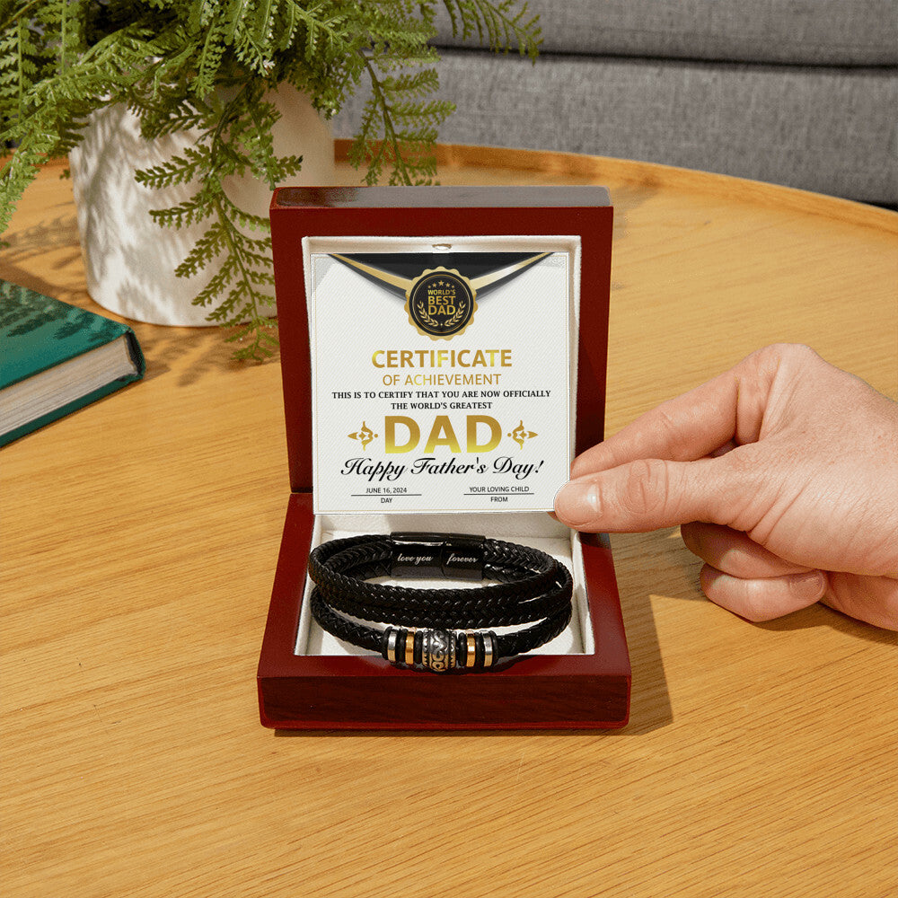 Certificate of Achievement for my Dad Mens Leather Bracelet
