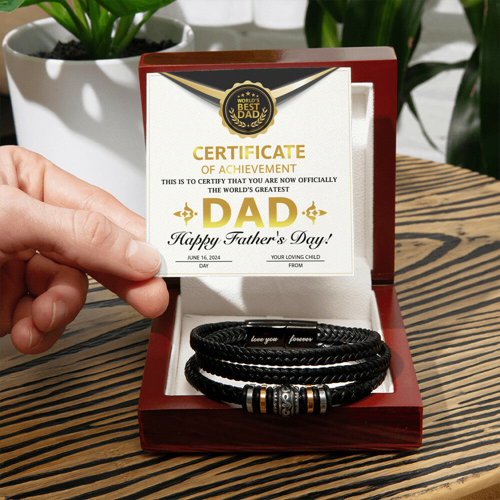 Certificate of Achievement for my Dad Mens Leather Bracelet