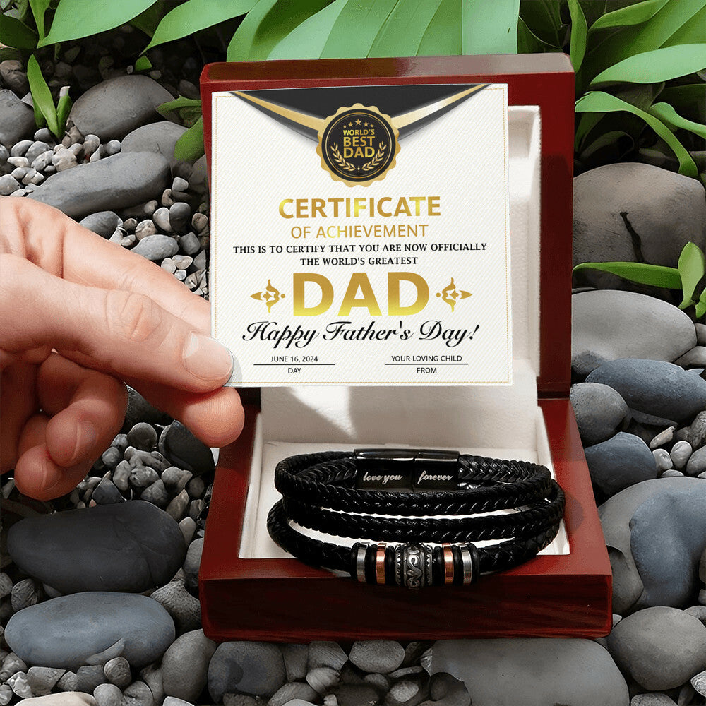 Certificate of Achievement for my Dad Mens Leather Bracelet