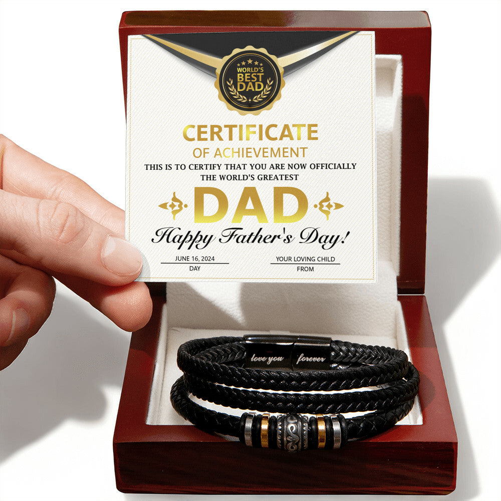 Certificate of Achievement for my Dad Mens Leather Bracelet