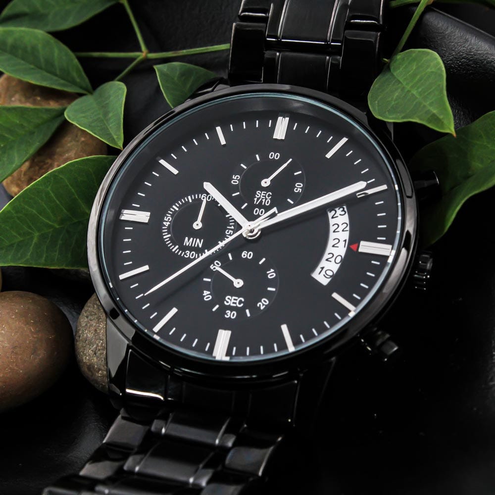To my Dad Timeless Engraved Design Black Chronograph Watch