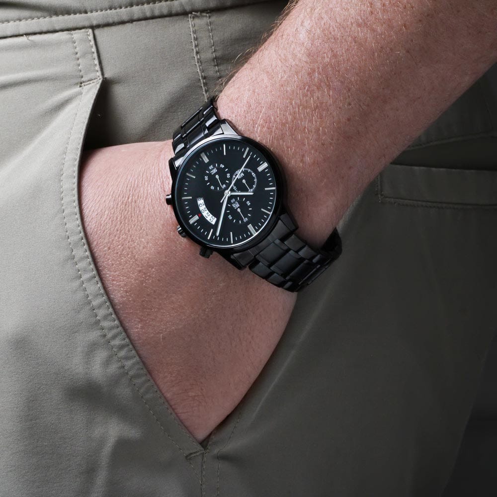 To my Dad Timeless Engraved Design Black Chronograph Watch