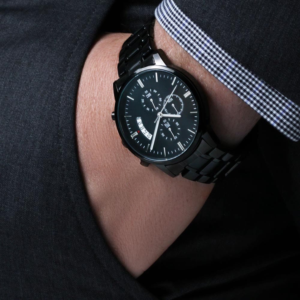 To my Dad Timeless Engraved Design Black Chronograph Watch