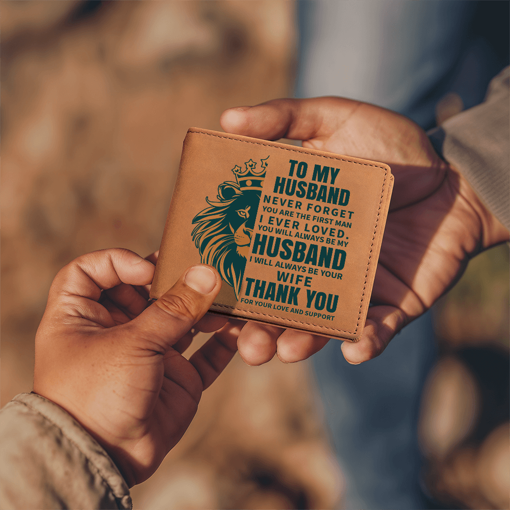 Husband Leather Wallet, Lion King Design, Best Husband Ever Gift, Birthday Gift for Dad, Father's Day Wallet, Custom Gift Box, Dad Gift