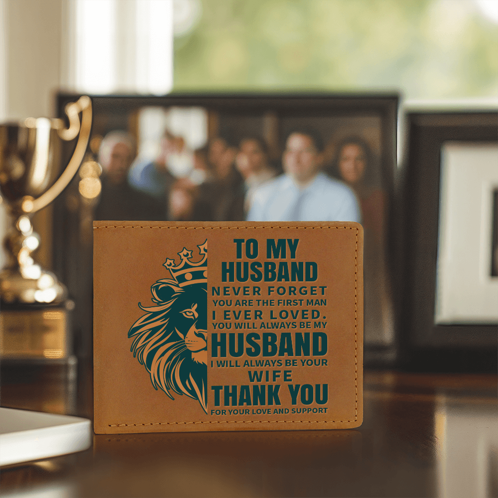 Husband Leather Wallet, Lion King Design, Best Husband Ever Gift, Birthday Gift for Dad, Father's Day Wallet, Custom Gift Box, Dad Gift